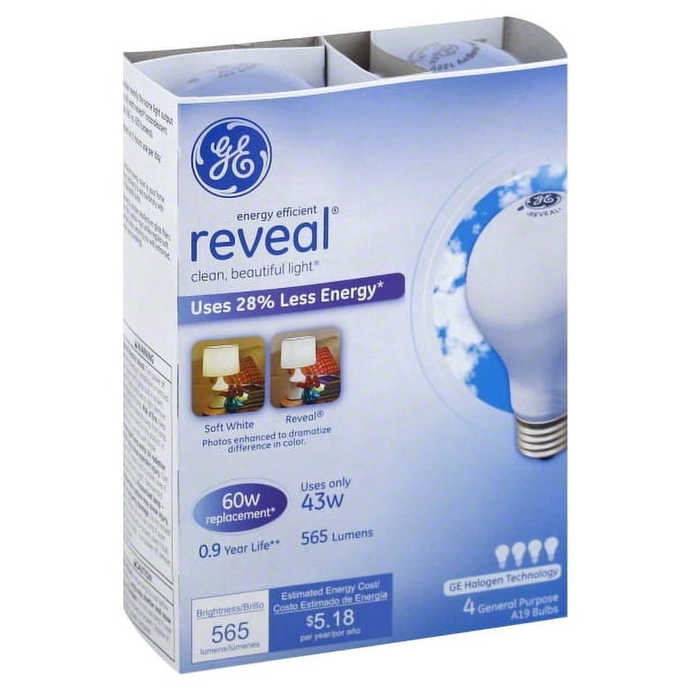 GE General Purpose Reveal Pure Clean Light Bulbs, 43-Watt, 565