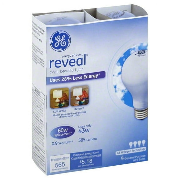 GE Reveal Pure Clean Light 43-Watt, 565-Lumens 4 ea (Pack of 3)