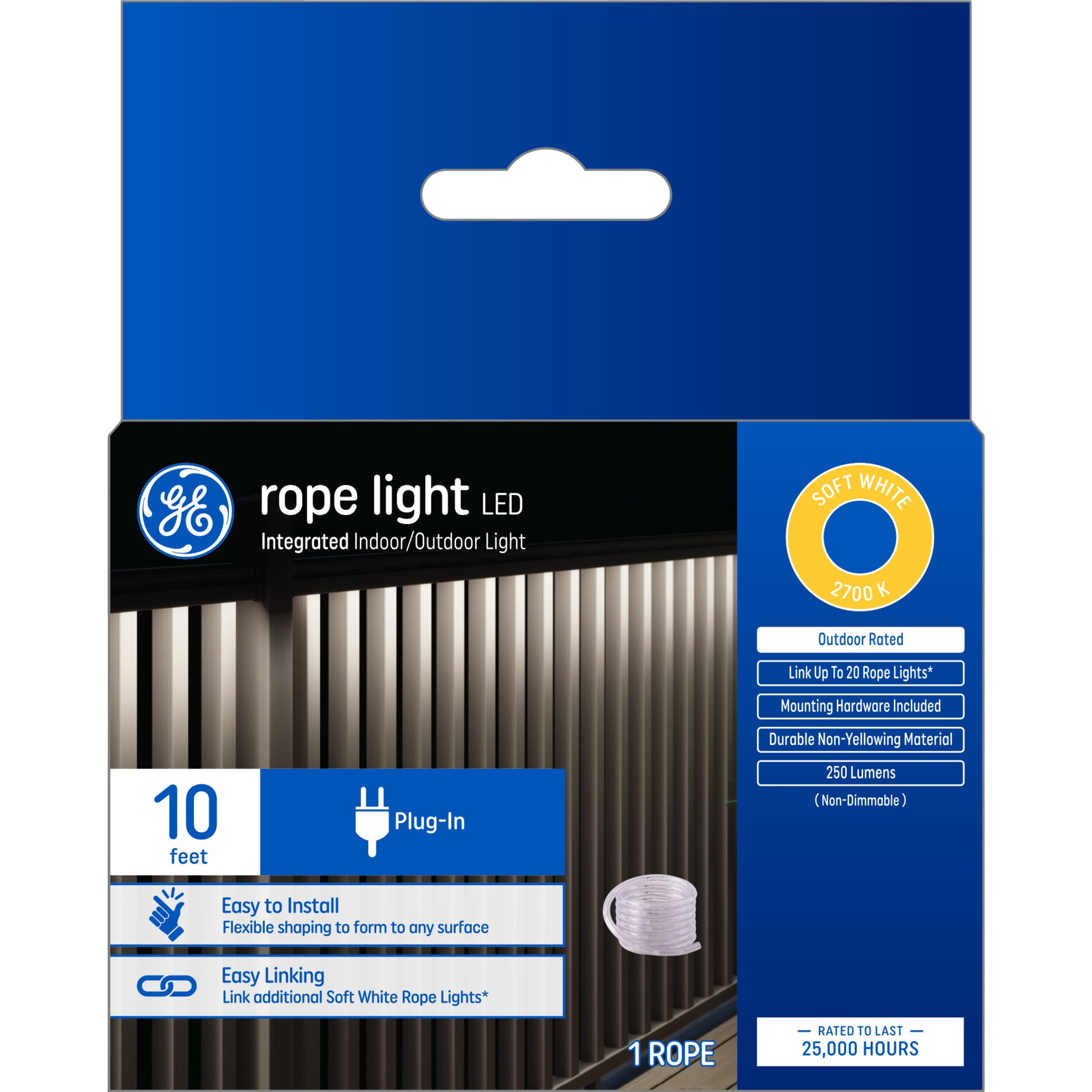 GE Rope Light Soft White 6W LED Outdoor Rated 10ft PlugIn Light