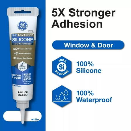GE Advanced Silicone Window & Door Sealant, Pack of 1, White 2.8 fl oz Tube