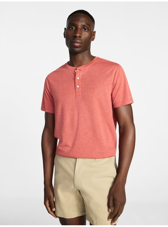 Men's and Big Men's Knit Cloth Henley Shirt with Short Sleeves, Sizes XS-5XL