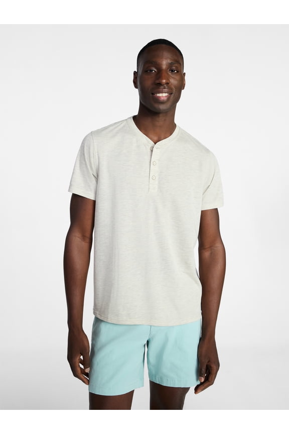 Men's & Big Men's Relaxed Fit Knit Cloth Henley Shirt with Short Sleeves, Sizes XS-5XL