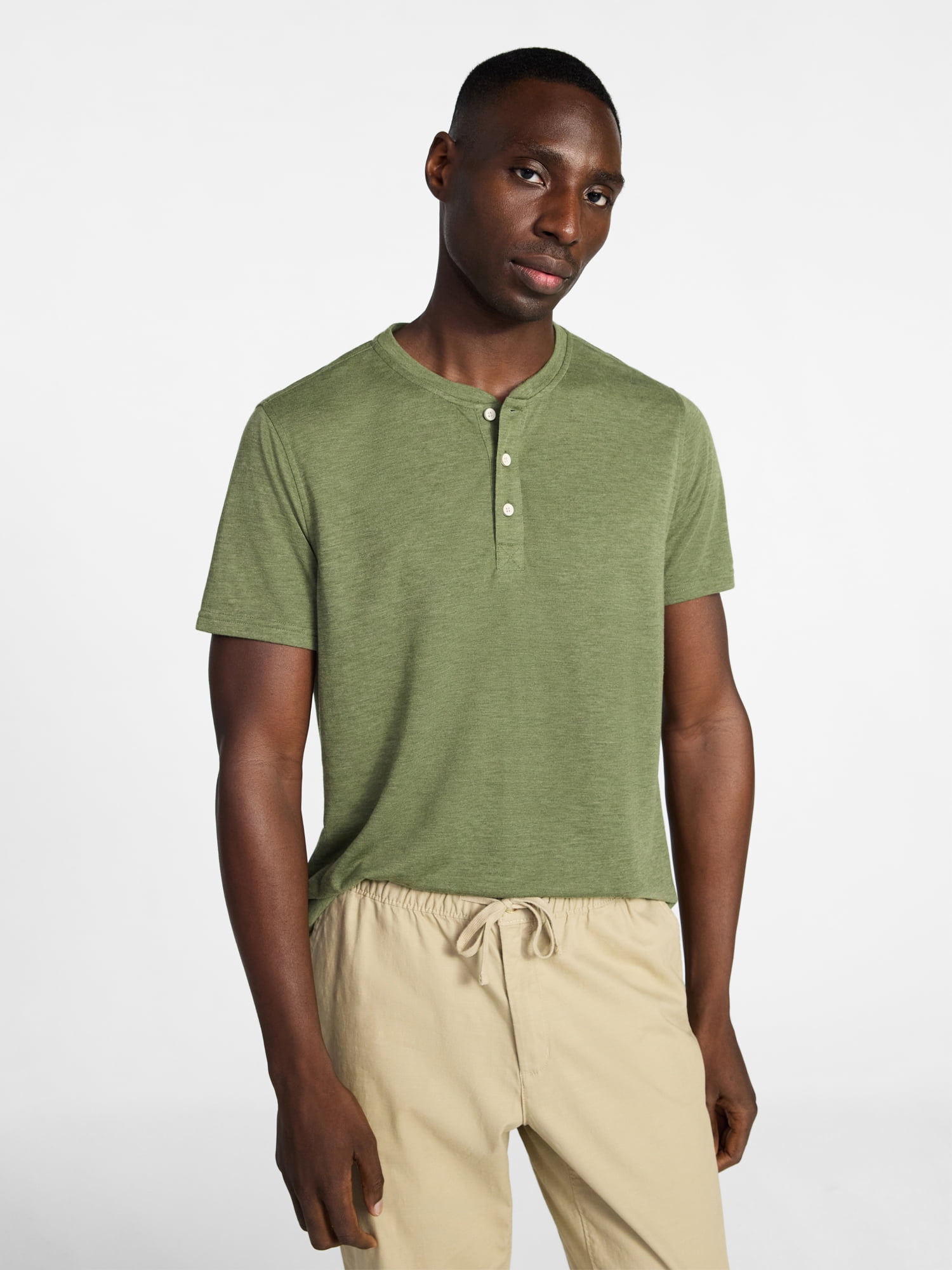 George Men's & Big Men's Relaxed Fit Knit Cloth Henley Shirt with Short Sleeves, Sizes XS-5XL