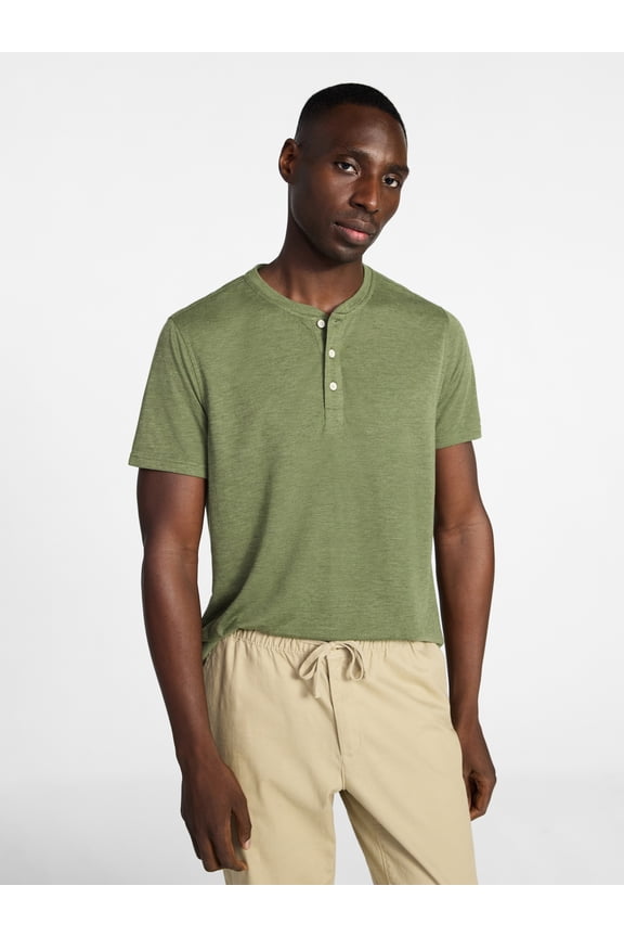 Men's and Big Men's Knit Cloth Henley Shirt with Short Sleeves, Sizes XS-5XL