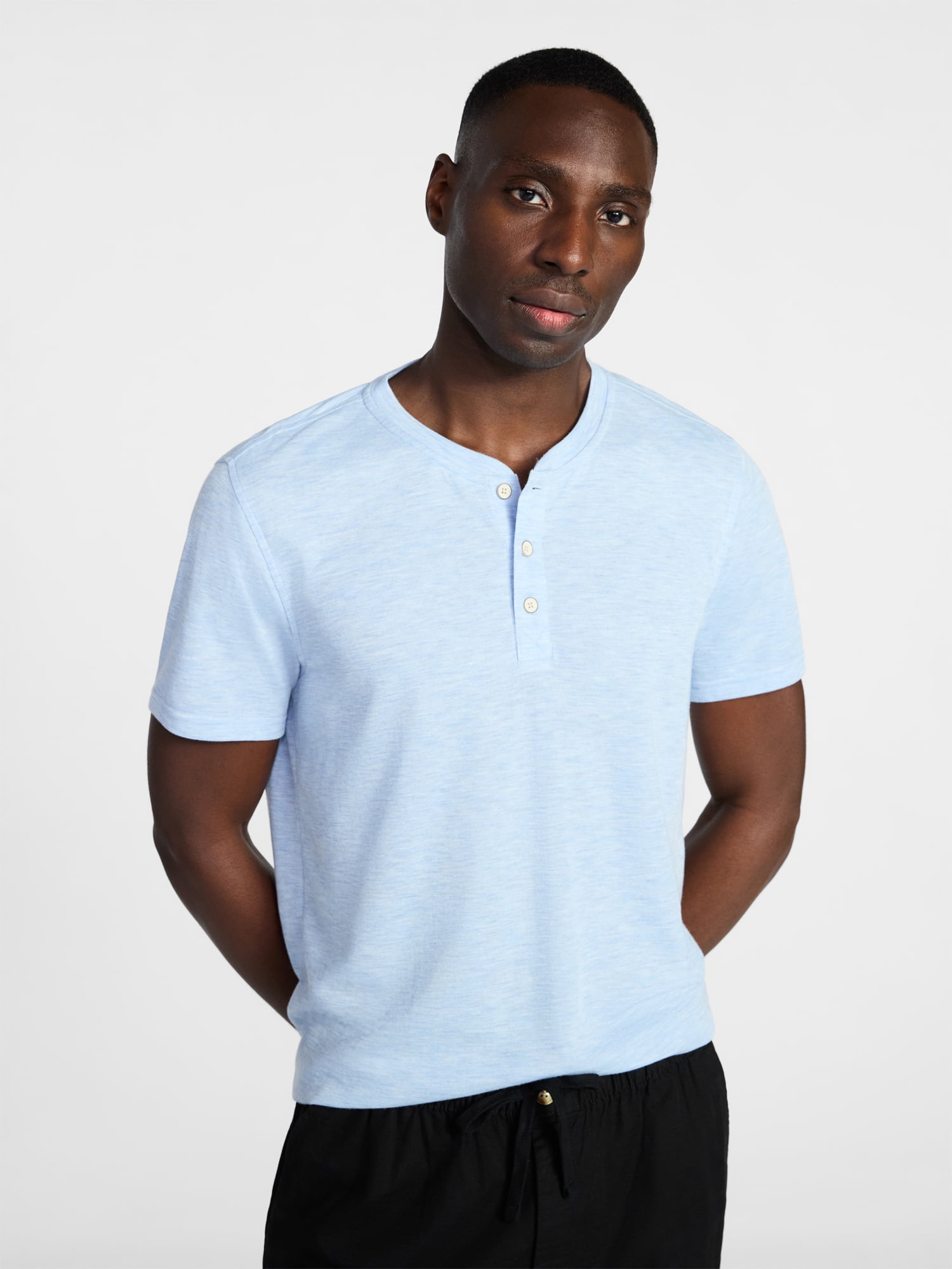 George Men's & Big Men's Relaxed Fit Knit Cloth Henley Shirt with Short Sleeves, Sizes XS-5XL