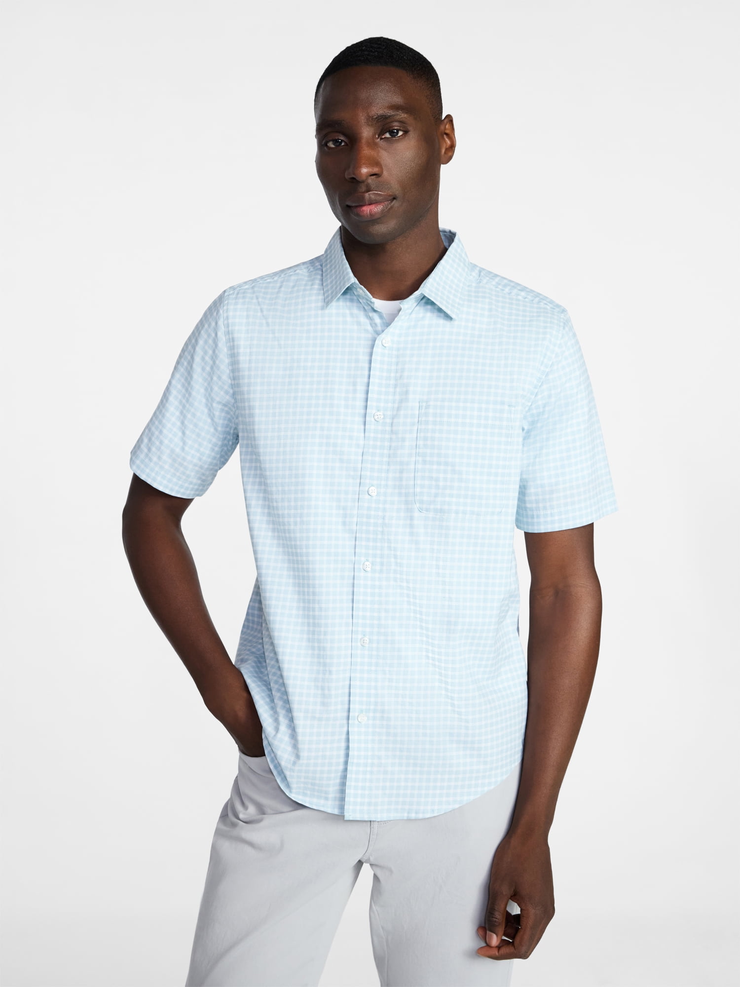 George Men's & Big Men's Modern Fit Button Up Performance Shirt with Short Sleeves, Sizes S-3XL