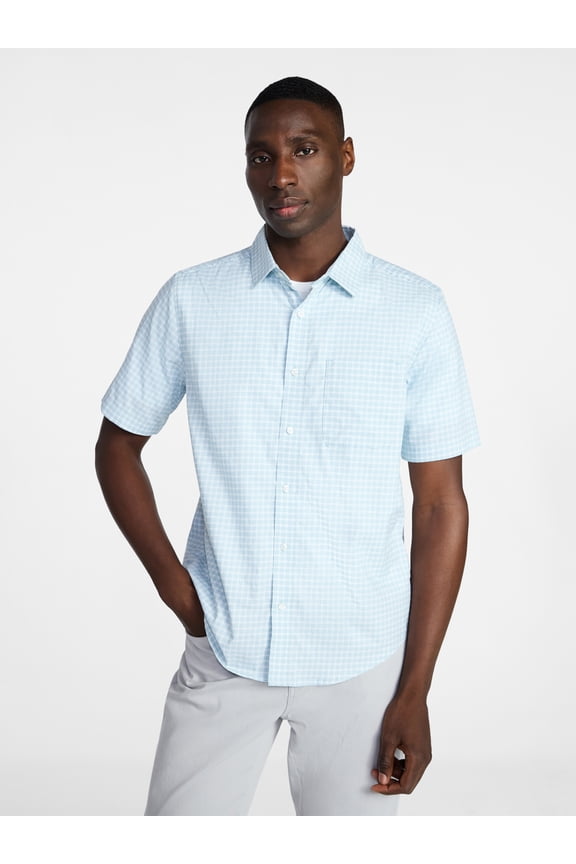 Men's & Big Men's Modern Fit Button Up Performance Shirt with Short Sleeves, Sizes S-3XL