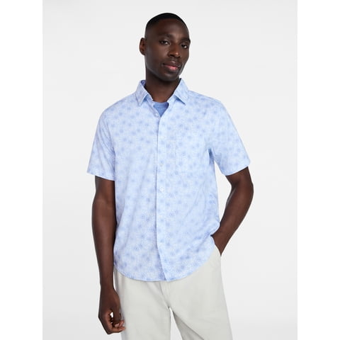 Men's & Big Men's Modern Fit Button Up Performance Shirt with Short Sleeves, Sizes S-3XL