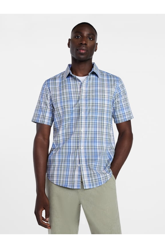 Men's and Big Men's Button Up Performance Shirt with Short Sleeves, Sizes S-3XL