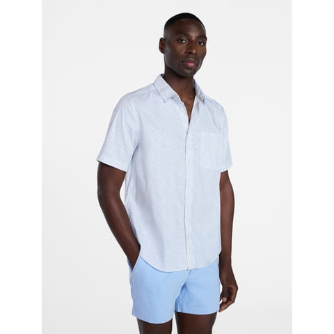 Men's & Big Men's Modern Fit Button Up Performance Shirt with Short Sleeves, Sizes S-3XL