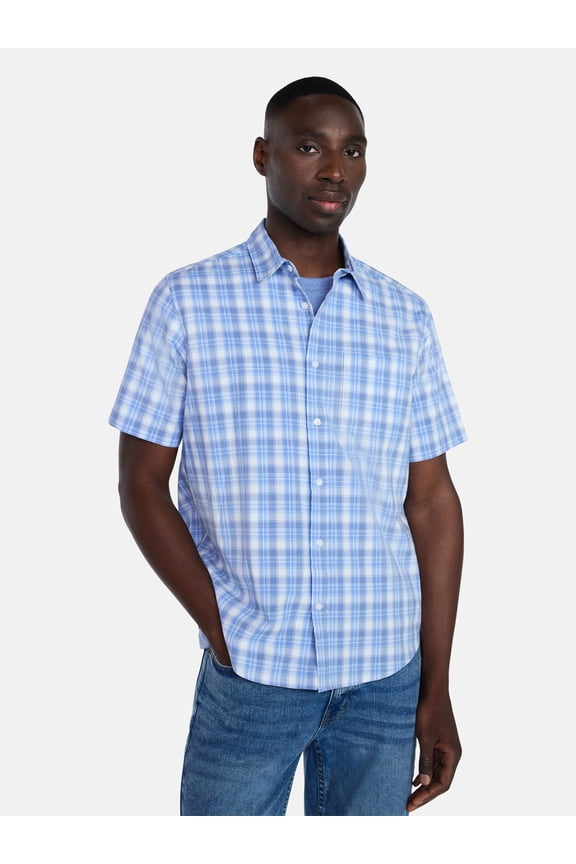 Men's and Men's Big and Tall Button Up Poplin Shirt with Short Sleeves, Sizes S-5XL, LT-3XLT