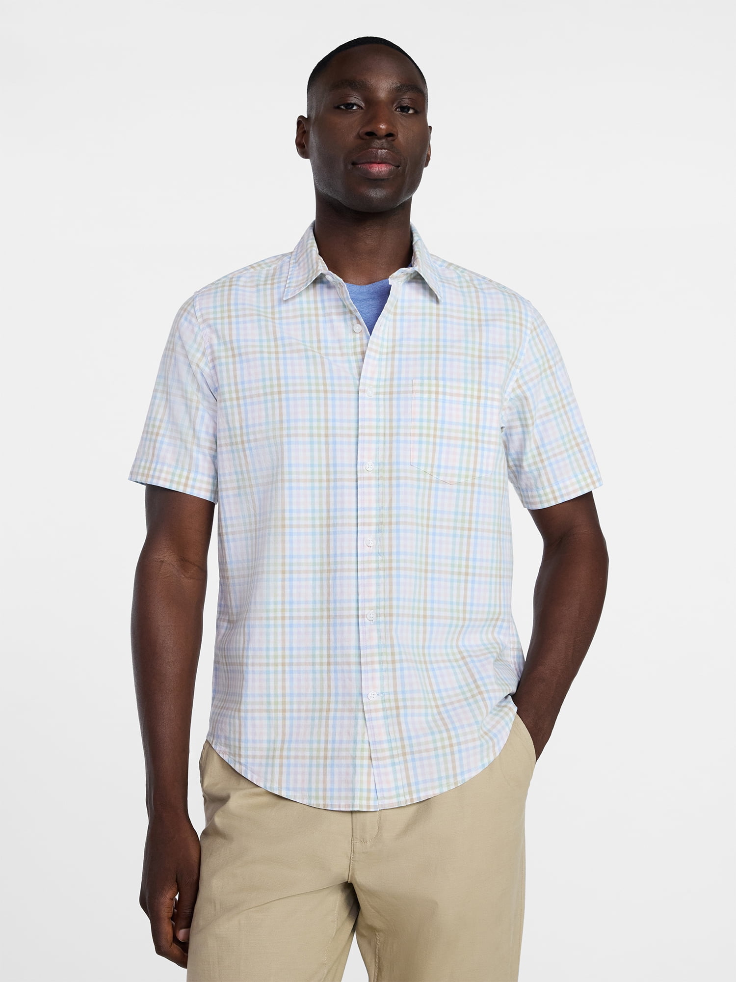 George Men's & Big Men's Modern Fit Poplin Button Up Shirt with Short Sleeves, Sizes XS-5XL