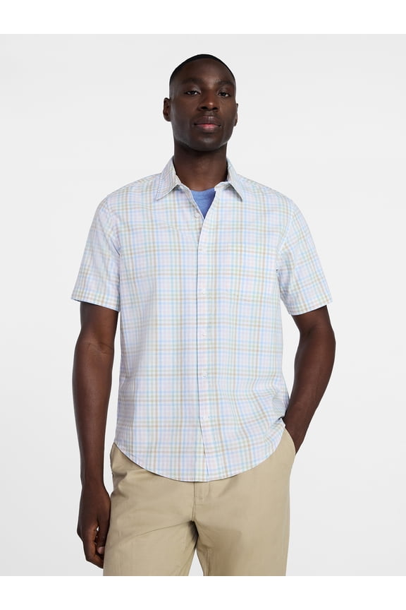 Men's and Men's Big and Tall Button Up Poplin Shirt with Short Sleeves, Sizes S-5XL, LT-3XLT