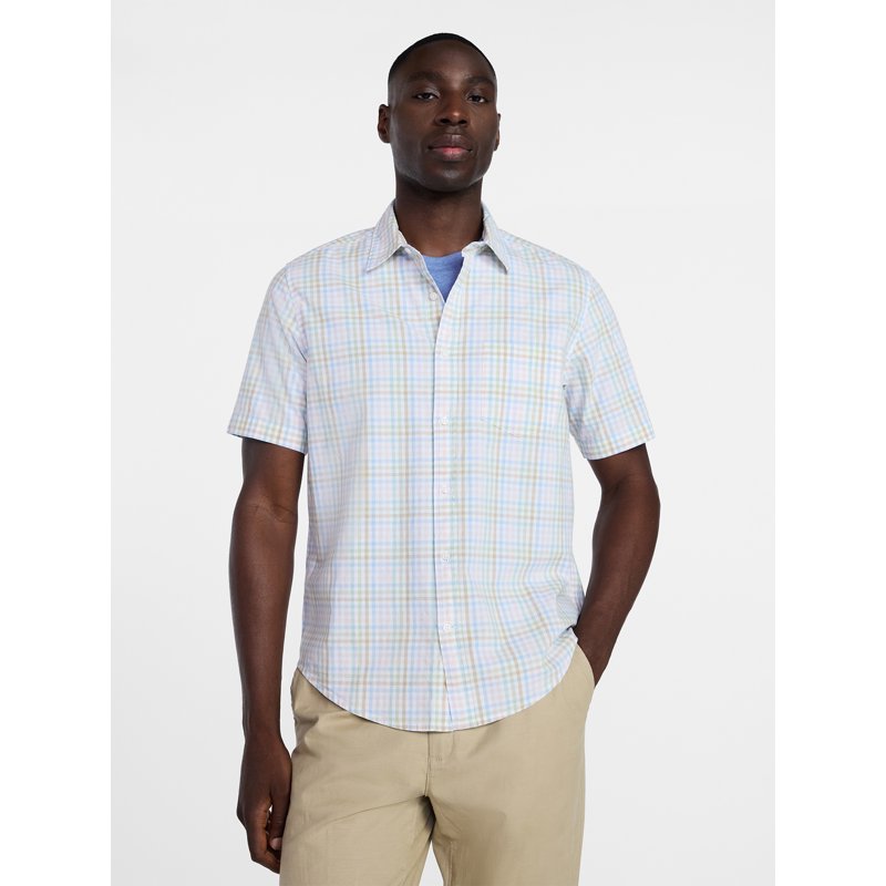 George Men's & Big Men's Modern Fit Poplin Button Up Shirt with Short Sleeves, Sizes XS-5XL