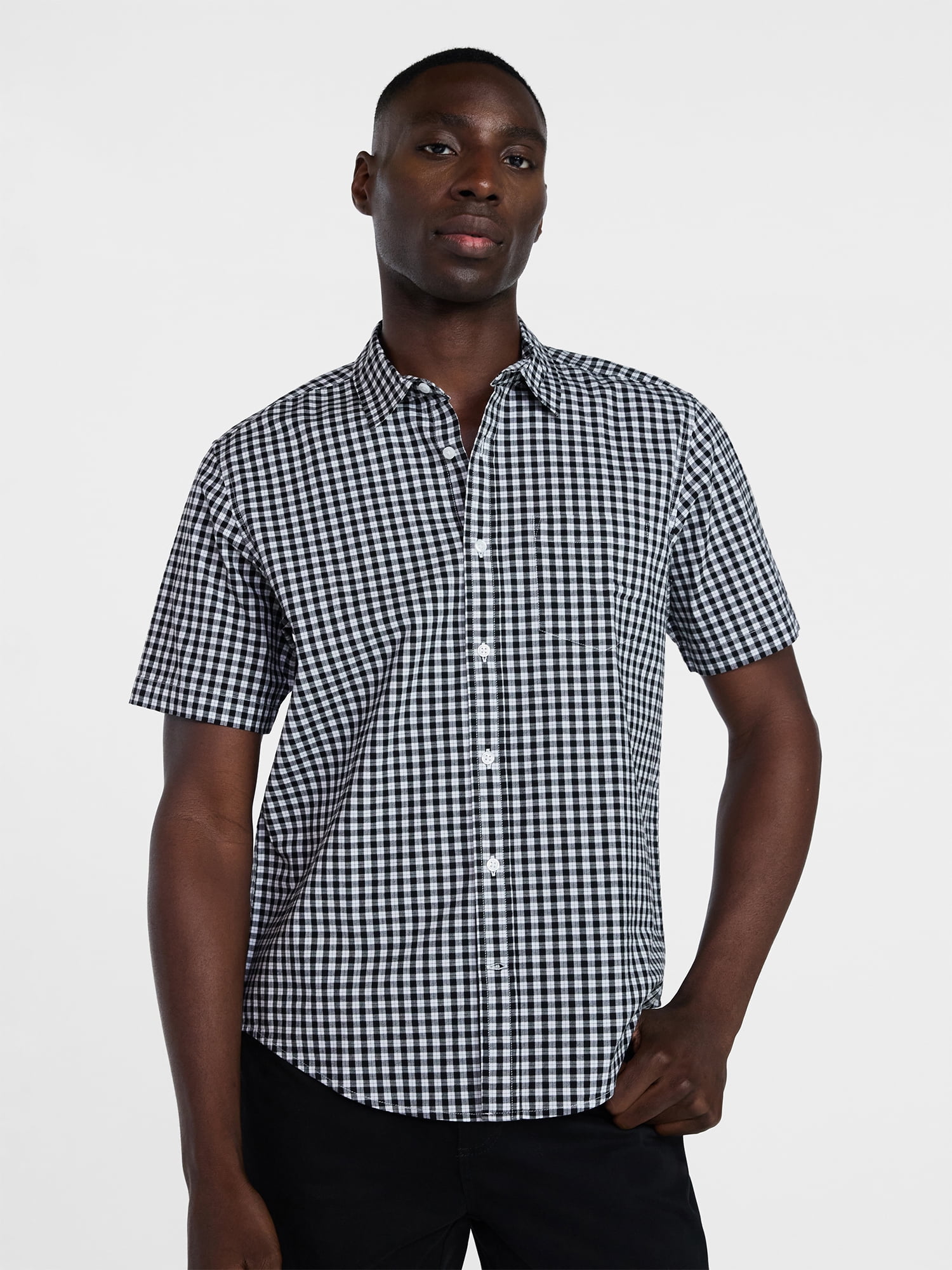 George Men's & Big Men's Modern Fit Poplin Button Up Shirt with Short Sleeves, Sizes XS-5XL