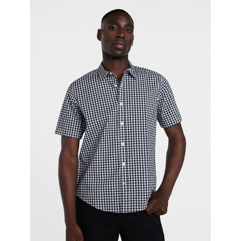 Men's & Big Men's Modern Fit Poplin Button Up Shirt with Short Sleeves, Sizes XS-5XL