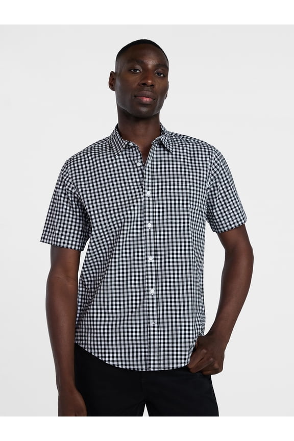 Men's & Big Men's Modern Fit Poplin Button Up Shirt with Short Sleeves, Sizes XS-5XL