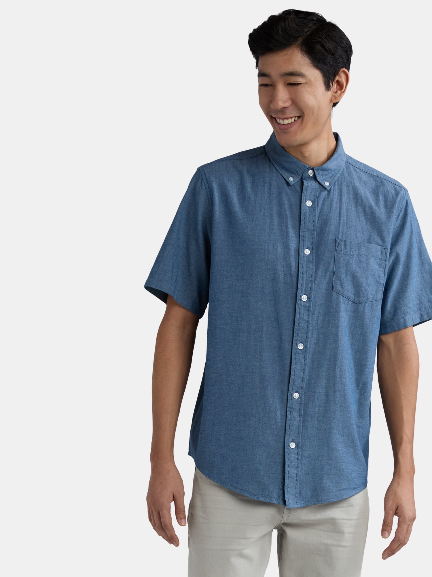 Men's & Big Men's Short Sleeve Button-Up Poplin Shirt, Sizes S-3XL