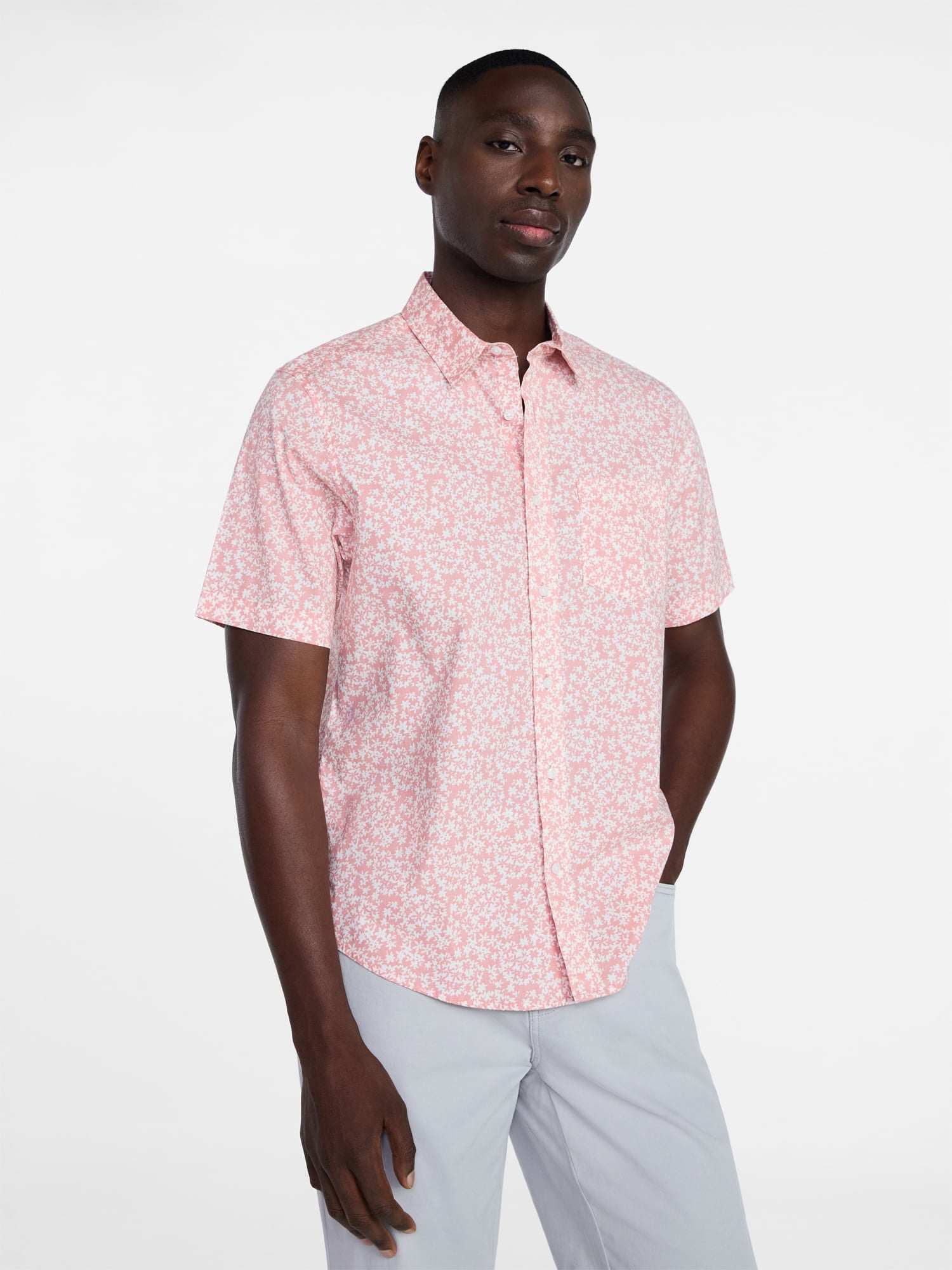 George Men's and Big Men's Modern Fit Poplin Button Up Shirt with Short Sleeves, Sizes XS-3XL