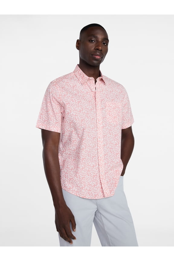 Men's and Big Men's Modern Fit Poplin Button Up Shirt with Short Sleeves, Sizes XS-3XL