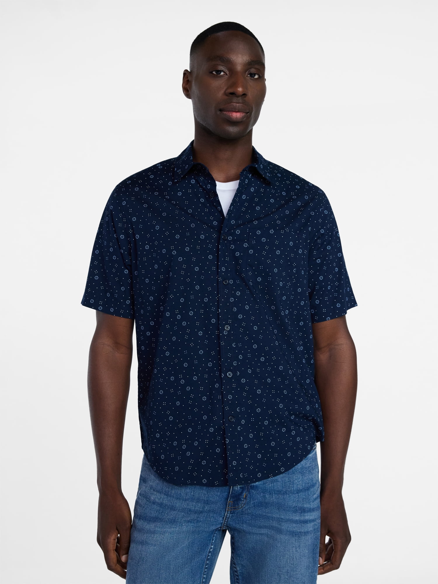 George Men's and Big Men's Modern Fit Poplin Button Up Shirt with Short Sleeves, Sizes XS-3XL