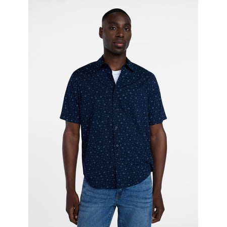 George Men's & Big Men's Modern Fit Poplin Button Up Shirt with Short Sleeves, Sizes XS-5XL