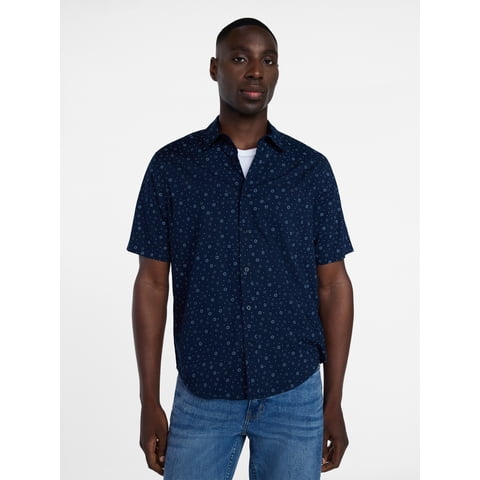 Men's & Big Men's Modern Fit Poplin Button Up Shirt with Short Sleeves, Sizes XS-5XL