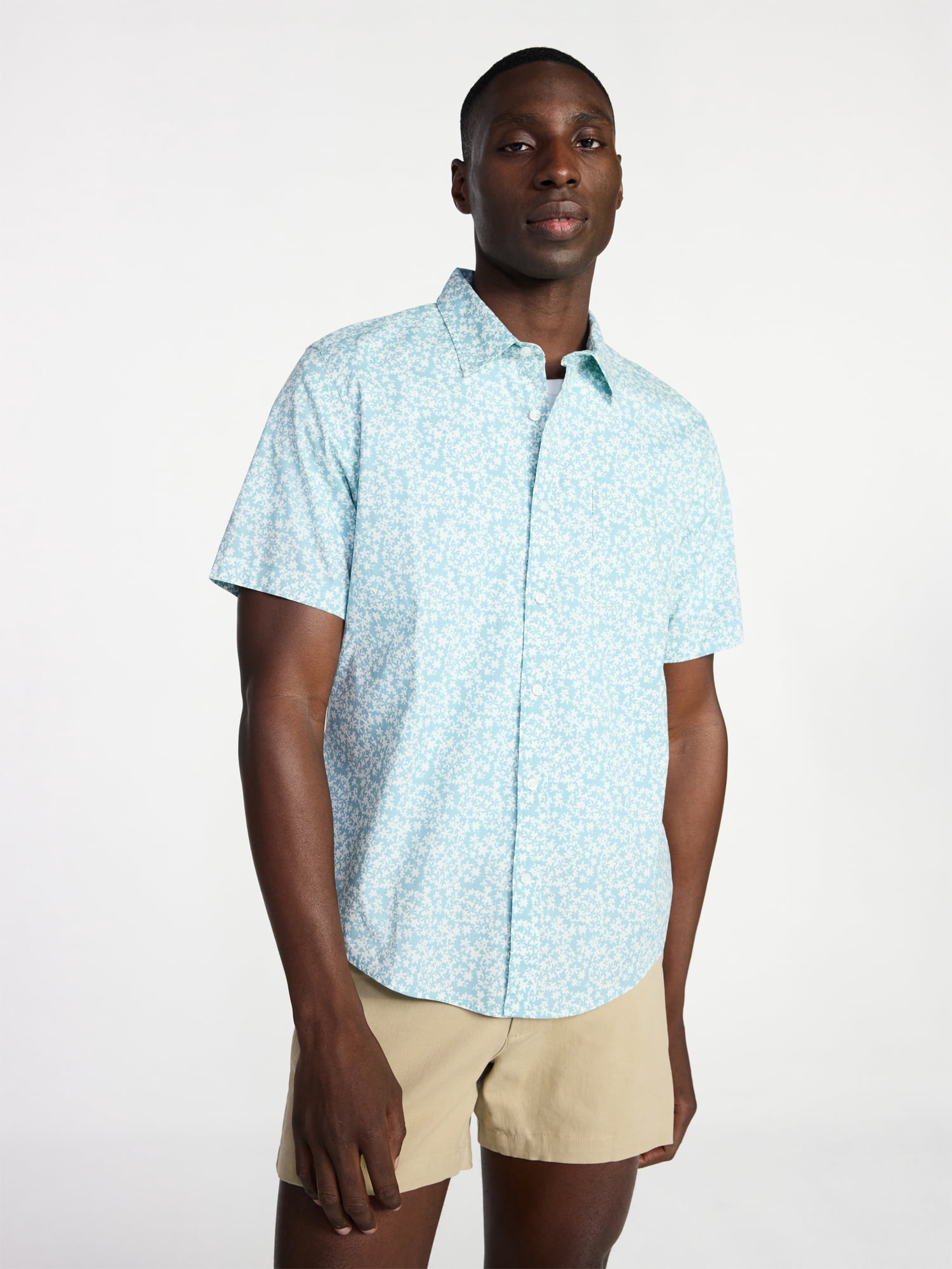George Men's & Big Men's Modern Fit Poplin Button Up Shirt with Short Sleeves, Sizes XS-5XL