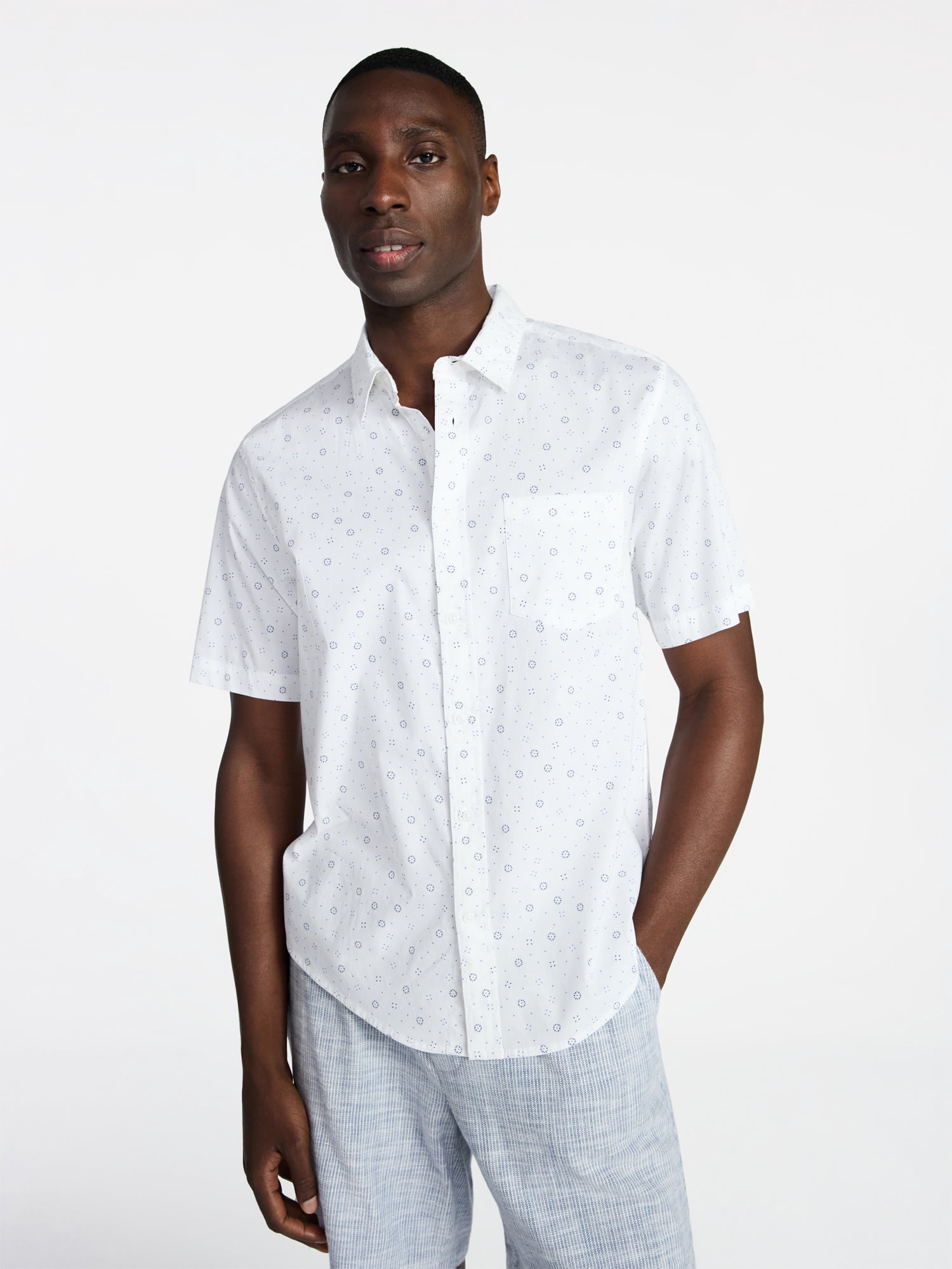 George Men's & Big Men's Modern Fit Poplin Button Up Shirt with Short Sleeves, Sizes XS-5XL