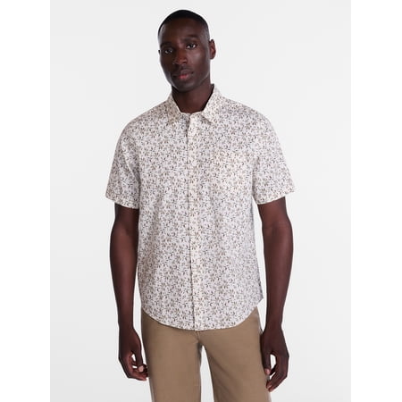 George Men's & Big Men's Modern Fit Poplin Button Up Shirt with Short Sleeves, Sizes XS-3XL