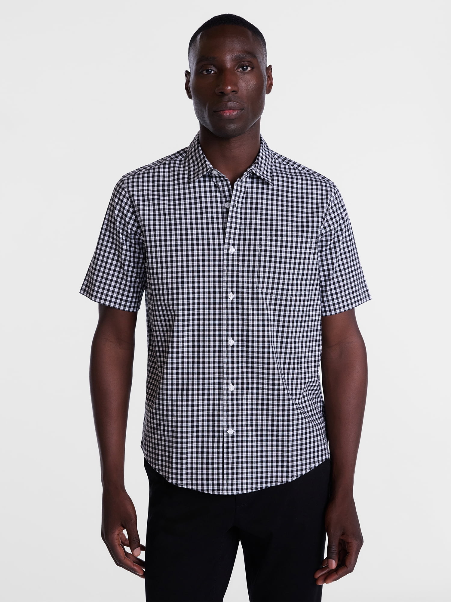 George Men's and Big Men's Modern Fit Poplin Button Up Shirt with Short Sleeves, Sizes XS-3XL