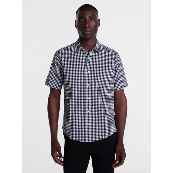 George Men's and Big Men's Modern Fit Poplin Button Up Shirt with Short Sleeves, Sizes XS-3XL