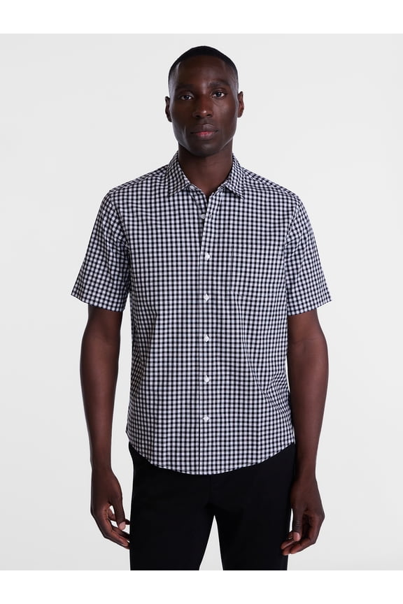 Men's and Big Men's Modern Fit Poplin Button Up Shirt with Short Sleeves, Sizes XS-3XL