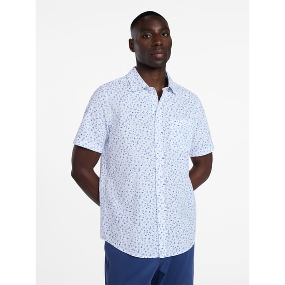 George Men's & Big Men's Short Sleeve Button-Up Seersucker Poplin Shirt, Sizes XS-3XLT