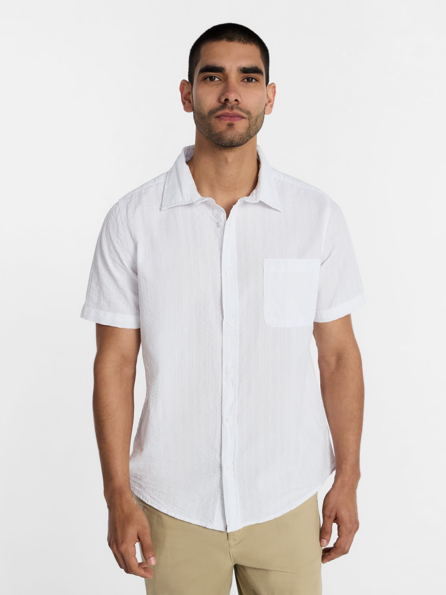 George Men's and Big Men's Modern Fit Poplin Button Up Shirt with Short Sleeves, Sizes XS-3XL