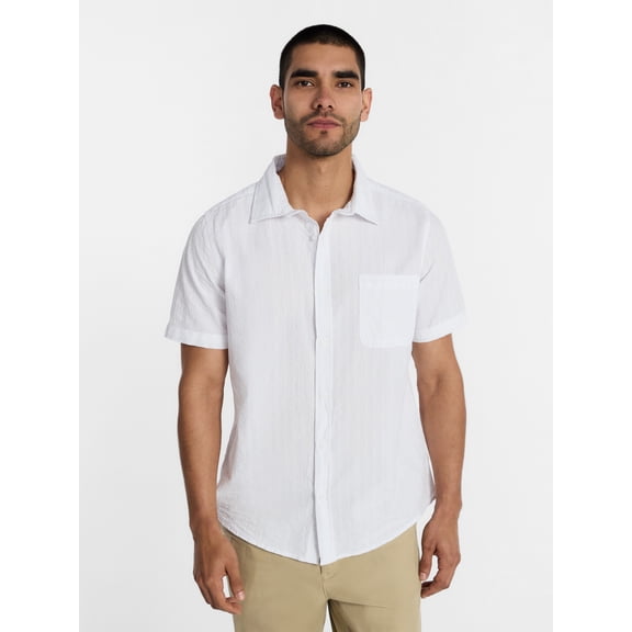 George Men's and Big Men's Seersucker Poplin Button Up Shirt with Short Sleeves, Sizes S-3XL