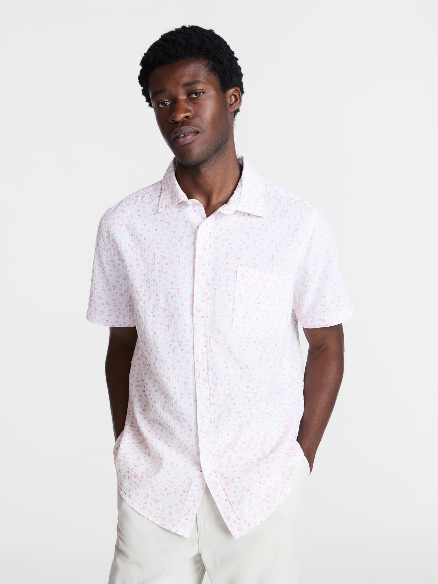 George Men's & Big Men's Modern Fit Seersucker Button Up Shirt with Short Sleeves, Sizes XS-5XL