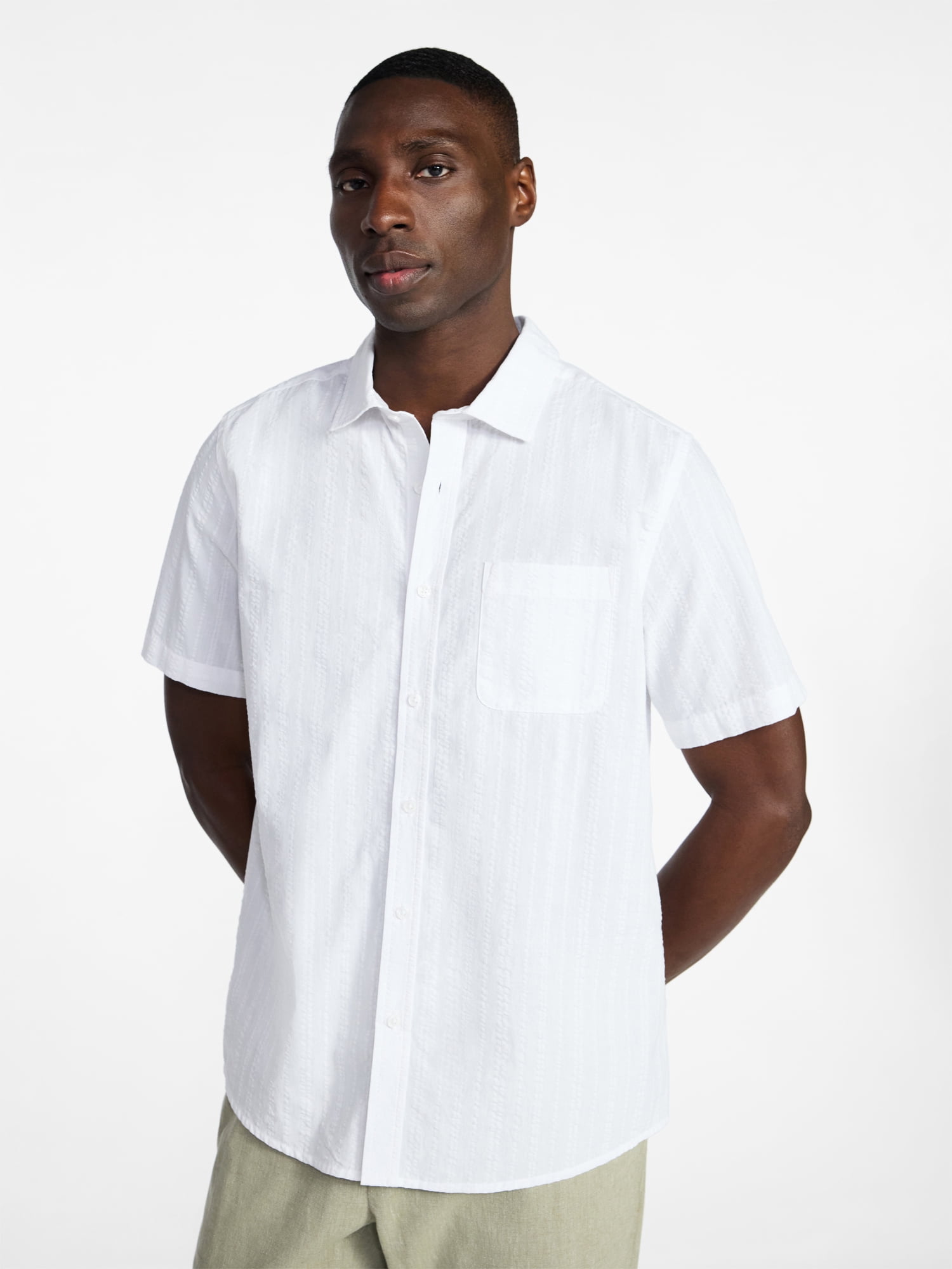 George Men's & Big Men's Modern Fit Seersucker Button Up Shirt with Short Sleeves, Sizes XS-5XL