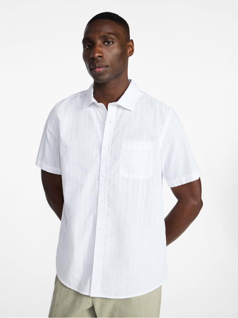 George Men's & Big Men's Modern Fit Seersucker Button Up Shirt with Short Sleeves, Sizes Xs-5xl, Size: Medium, White George Men's & Big Men's Modern Fit Seersucker Button Up Shirt with Short Sleeves, Sizes Xs-5xl, Size: Medium, White