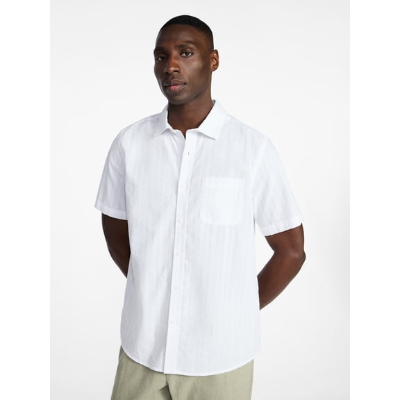 George Men's & Big Men's Modern Fit Seersucker Button Up Shirt with Short Sleeves, Sizes XS-5XL