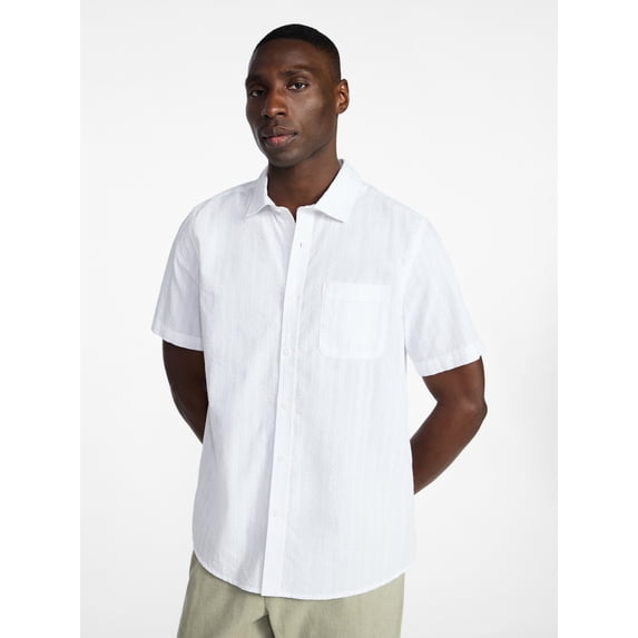 George Men's & Big Men's Modern Fit Chambray Poplin Button Up Shirt with Short Sleeves, Sizes XS-3XL