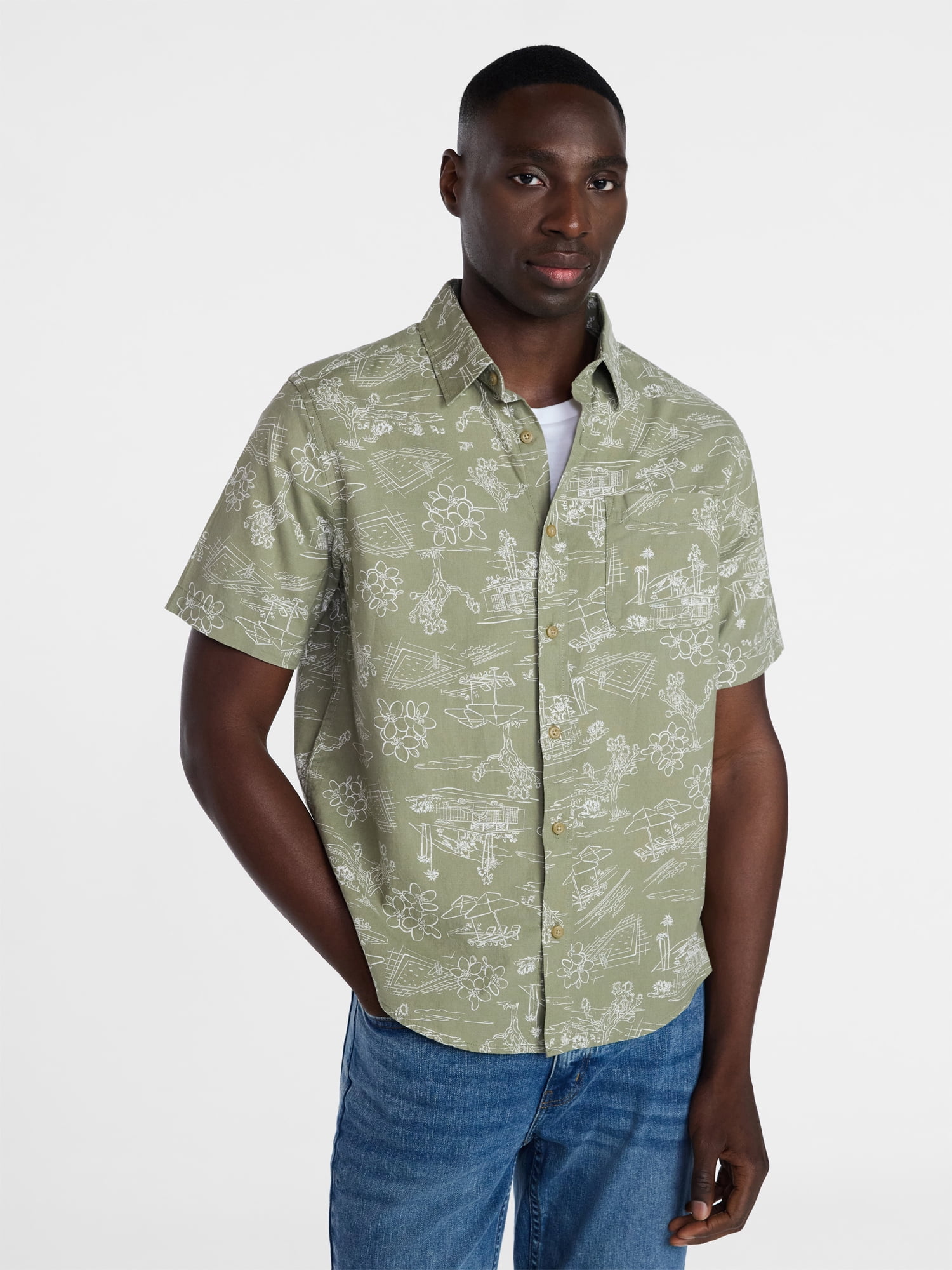 George Men's & Big Men's Modern Fit Poplin Button Up Shirt with Short Sleeves, Sizes XS-5XL