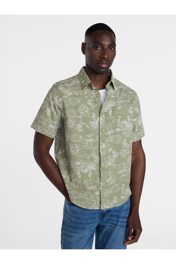 Men's and Big Men's Slub Poplin Button Up Shirt with Short Sleeves, Sizes XS-3XLT