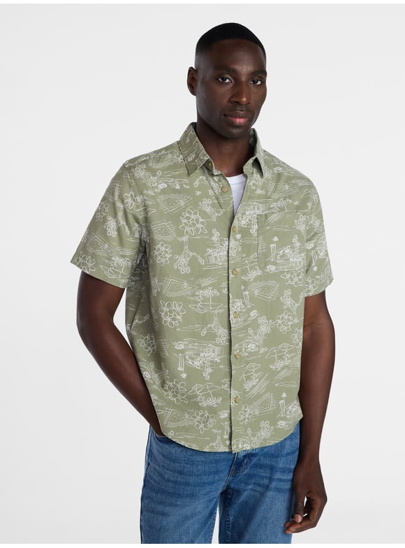 Men's and Big Men's Slub Poplin Button Up Shirt with Short Sleeves, Sizes XS-3XLT