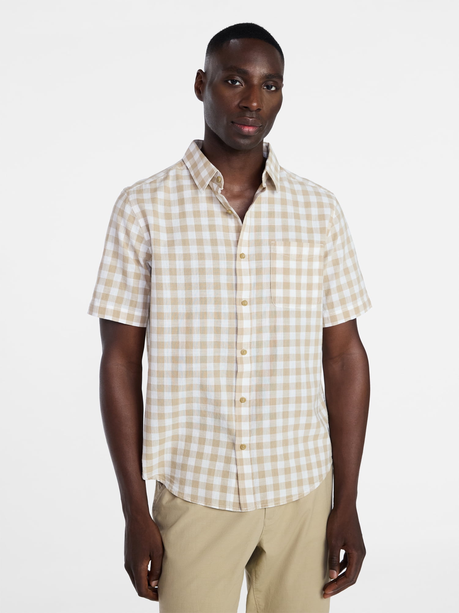 George Men's & Big Men's Modern Fit Poplin Button Up Shirt with Short Sleeves, Sizes XS-5XL