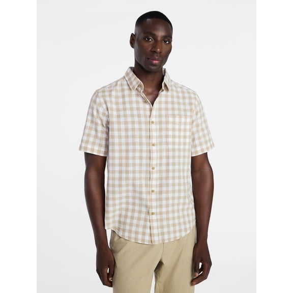 George Men's and Big Men's Slub Poplin Button Up Shirt with Short Sleeves, Sizes XS-3XLT