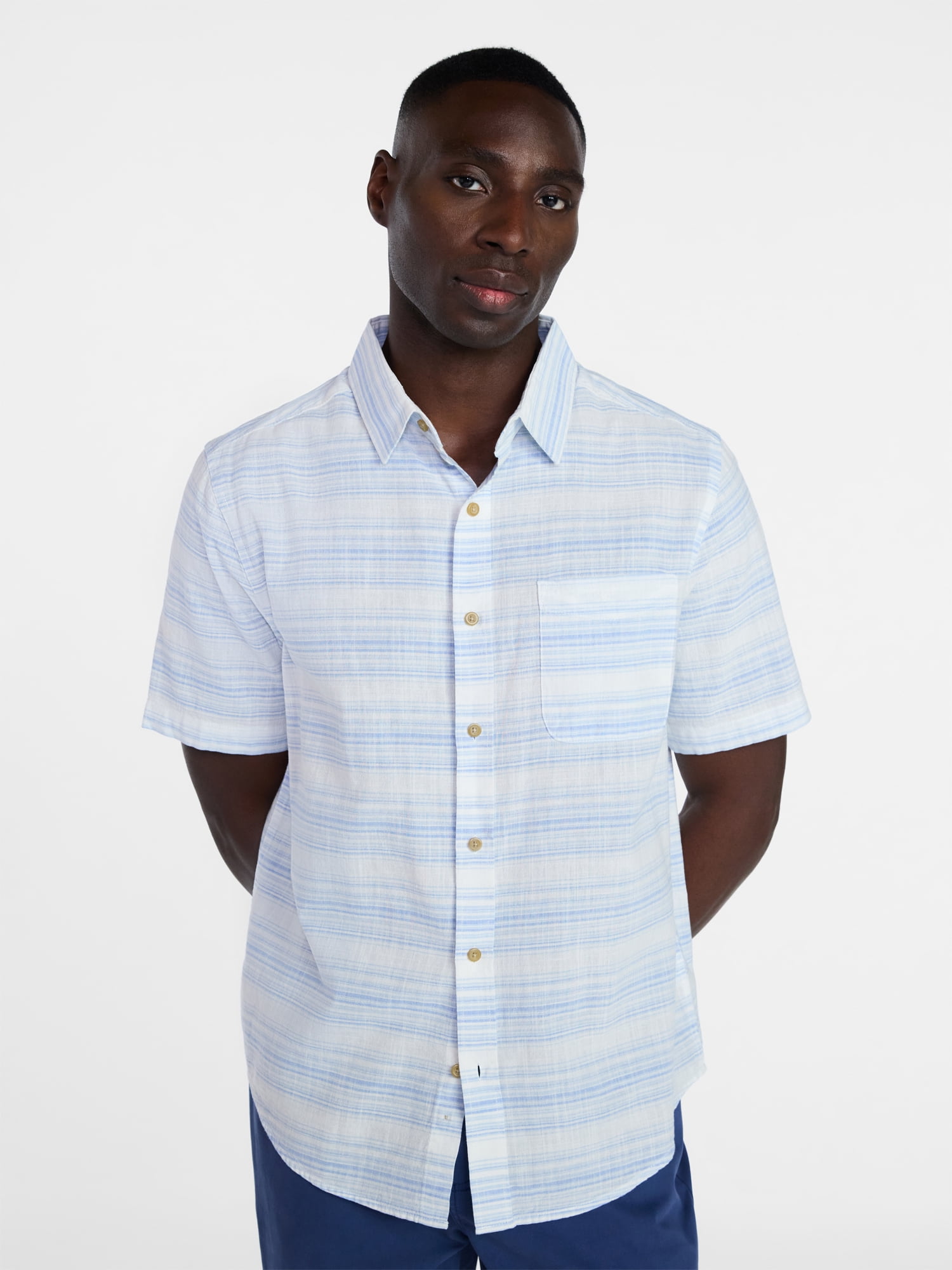 George Men's & Big Men's Modern Fit Poplin Button Up Shirt with Short Sleeves, Sizes XS-5XL