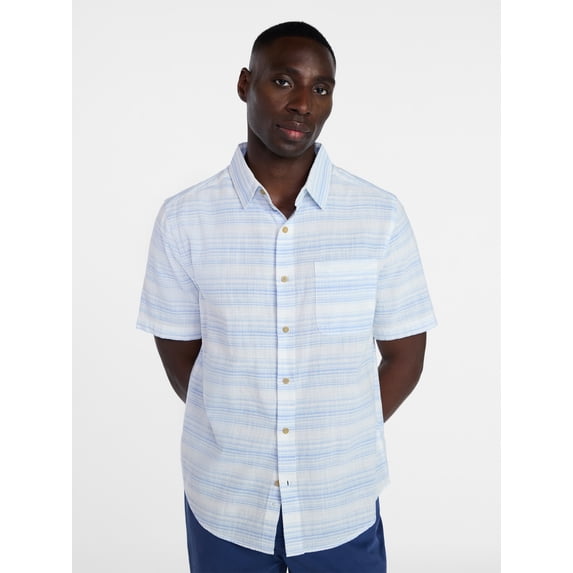 George Men's & Big Men's Modern Fit Poplin Button Up Shirt with Short Sleeves, Sizes XS-5XL