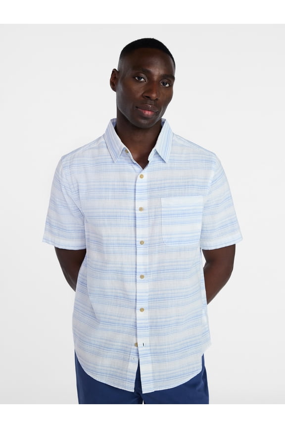 Men's & Big Men's Modern Fit Poplin Button Up Shirt with Short Sleeves, Sizes XS-5XL