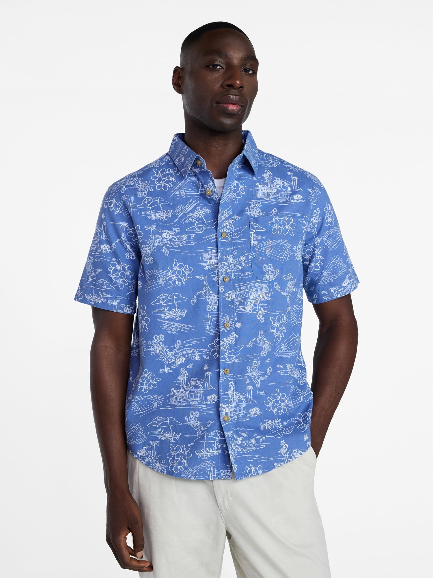George Men's & Big Men's Modern Fit Poplin Button Up Shirt with Short Sleeves, Sizes XS-5XL